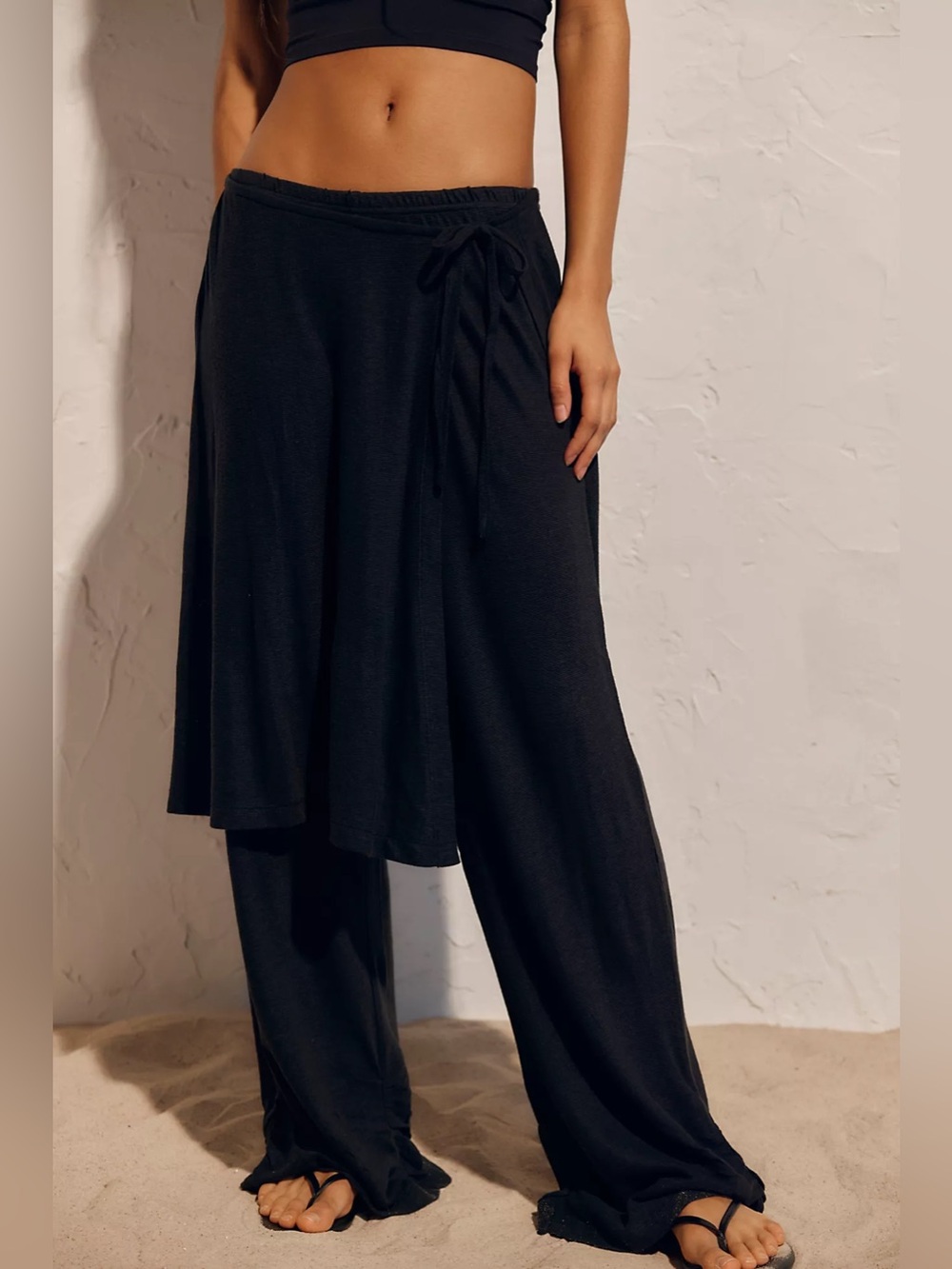 Free People Black Wrap Skirt Wide-Leg Pants - Picture 4 of 8